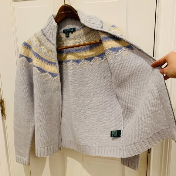 Vintage Lauren Ralph Lauren Hand Knit Lambswool Fair Isle Full Zip Sweater - Picture 10 of 13